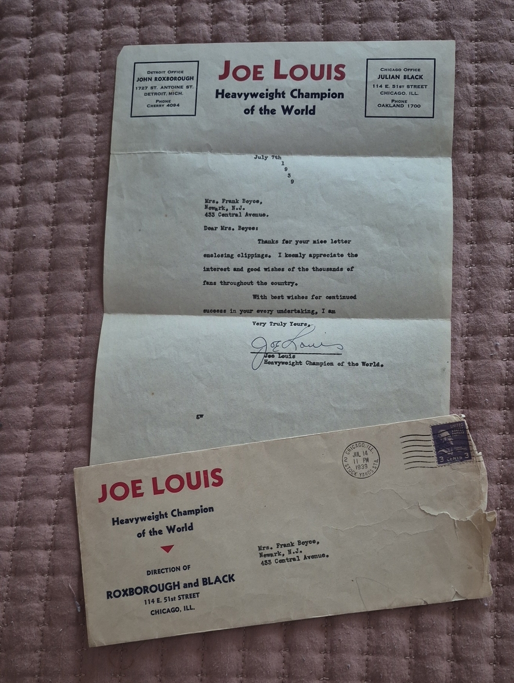 Joe Louis Letterhead & Envelope Set — Red and Cream